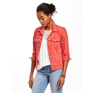 GAP Trendy CORAL DENIM Orange BOHO Spring OVERSIZED Jean Jacket WOMENS L